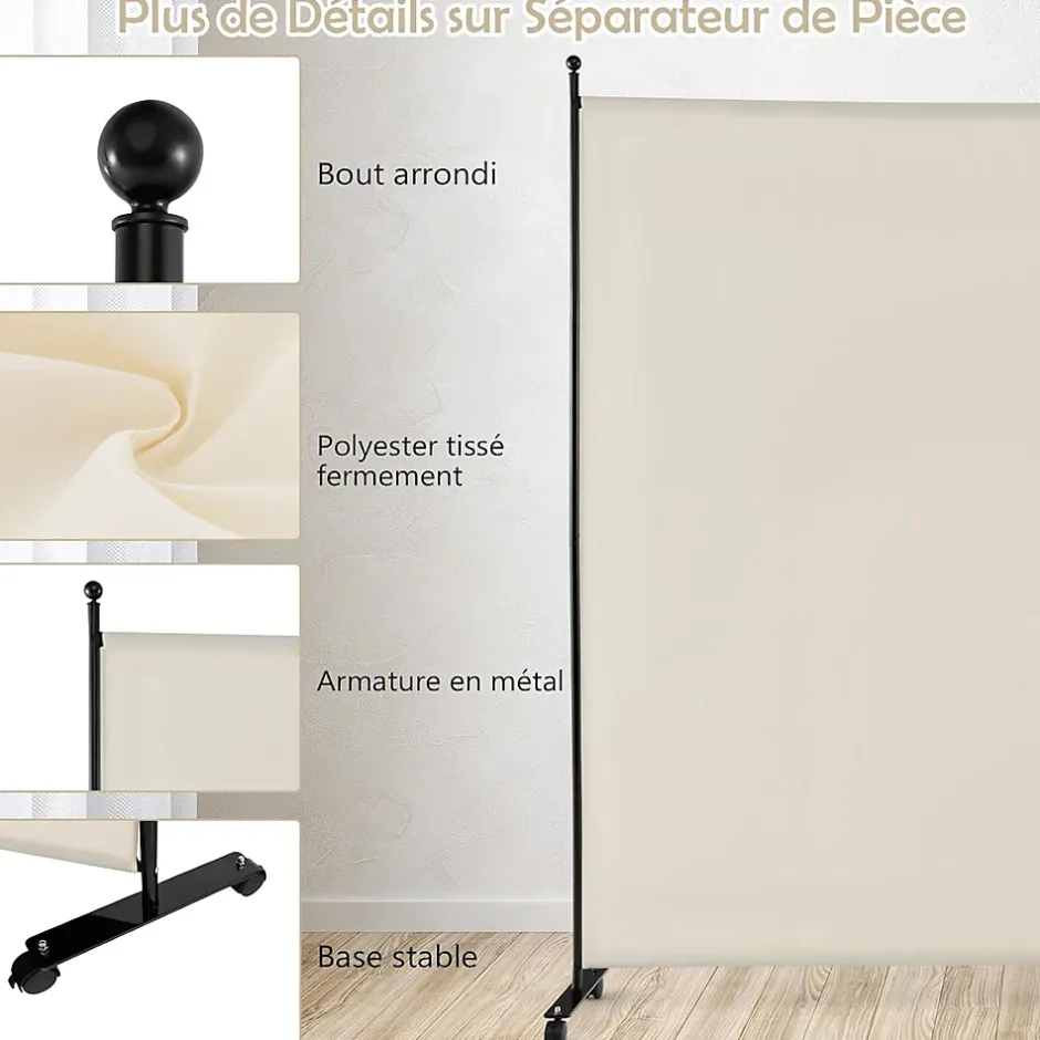 Séparateur de Pièce 184 x 184 cm, Paravent de Confidentialité sur roulettes, Paravent Autoportant pour Salon, Chambre, Blanc-Giantex