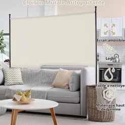 Séparateur de Pièce 184 x 184 cm, Paravent de Confidentialité sur roulettes, Paravent Autoportant pour Salon, Chambre, Blanc-Giantex