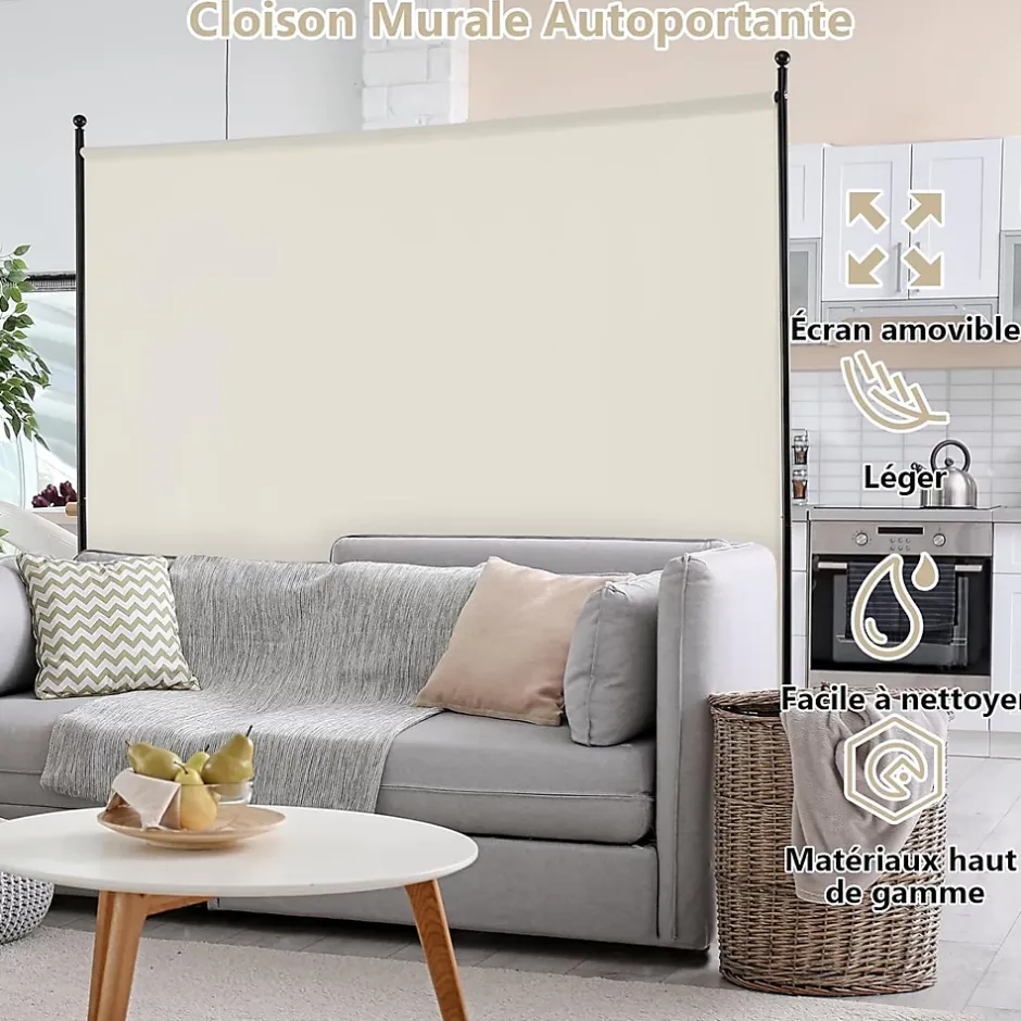 Séparateur de Pièce 184 x 184 cm, Paravent de Confidentialité sur roulettes, Paravent Autoportant pour Salon, Chambre, Blanc-Giantex