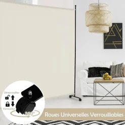 Séparateur de Pièce 184 x 184 cm, Paravent de Confidentialité sur roulettes, Paravent Autoportant pour Salon, Chambre, Blanc-Giantex
