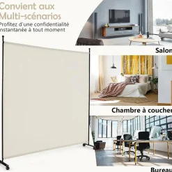 Séparateur de Pièce 184 x 184 cm, Paravent de Confidentialité sur roulettes, Paravent Autoportant pour Salon, Chambre, Blanc-Giantex