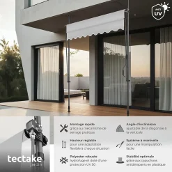 Tectake Store à pince sans perçage en polyester 200 x 180 cm gris clair