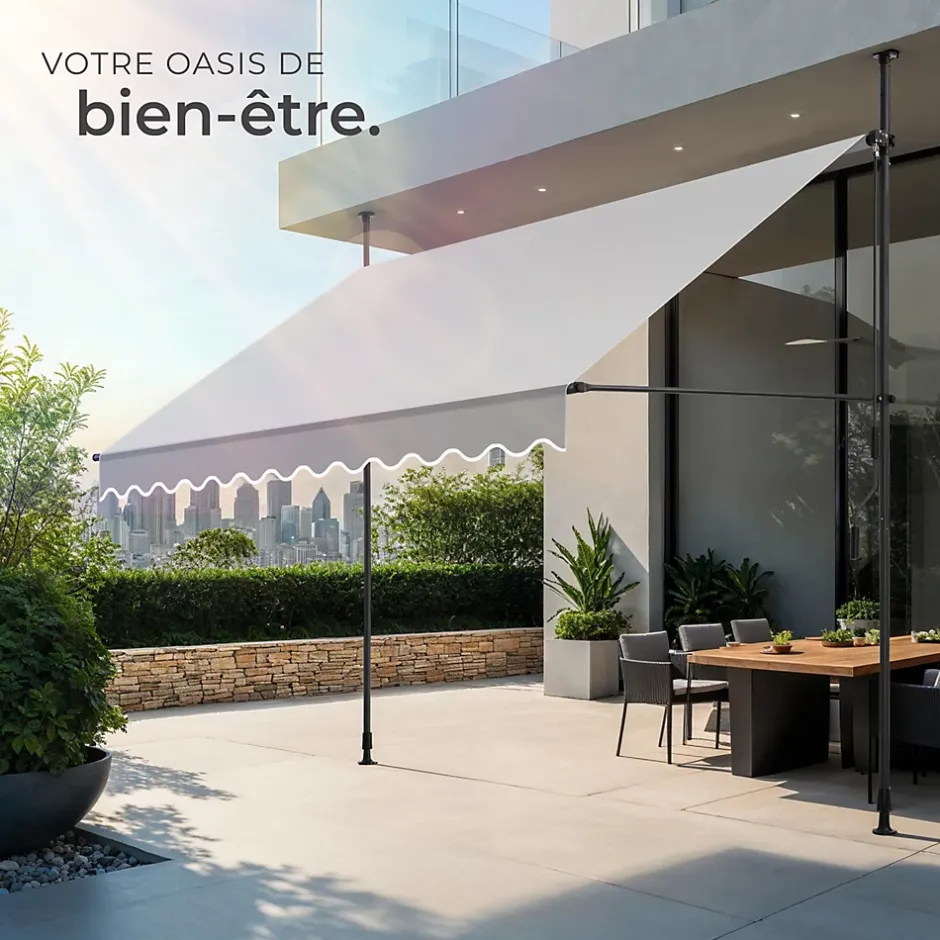 Tectake Store à pince sans perçage avec Manivelle Réglable en hauteur 211 - 304 cm gris clair