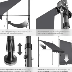 Tectake Store à pince sans perçage en polyester 150 x 180 cm gris