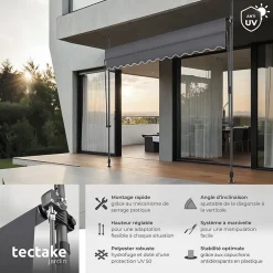 Tectake Store à pince sans perçage avec Manivelle Réglable en hauteur 211 - 304 cm noir/gris