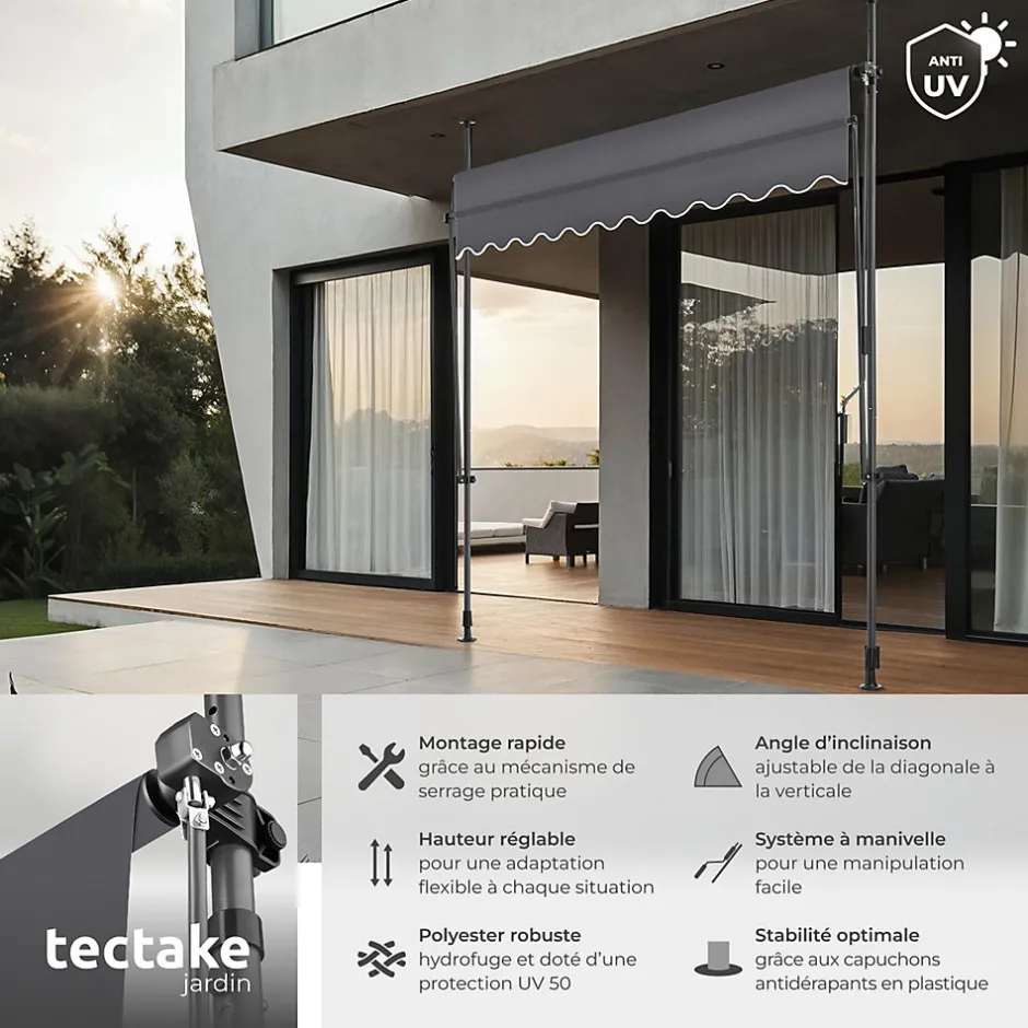 Store à pince sans perçage en polyester 250 x 180 cm gris-Tectake Sale