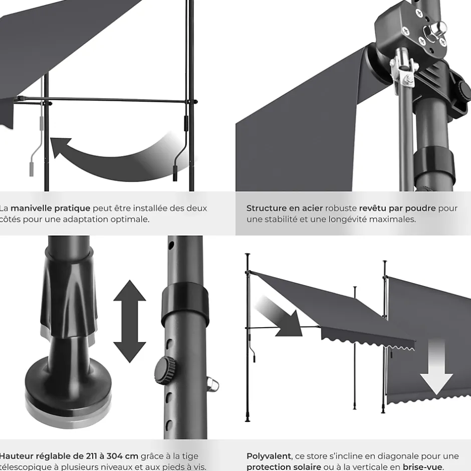 Store à pince sans perçage en polyester 250 x 180 cm gris-Tectake Sale