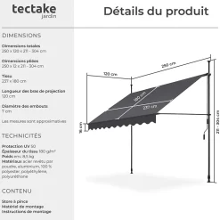 Store à pince sans perçage en polyester 250 x 180 cm gris-Tectake Sale