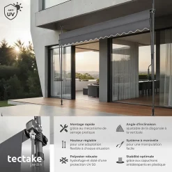 Tectake Store à pince sans perçage en polyester 350 x 180 cm gris
