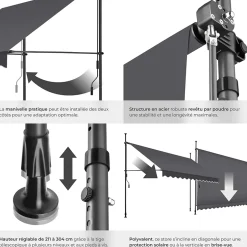 Tectake Store à pince sans perçage en polyester 350 x 180 cm gris