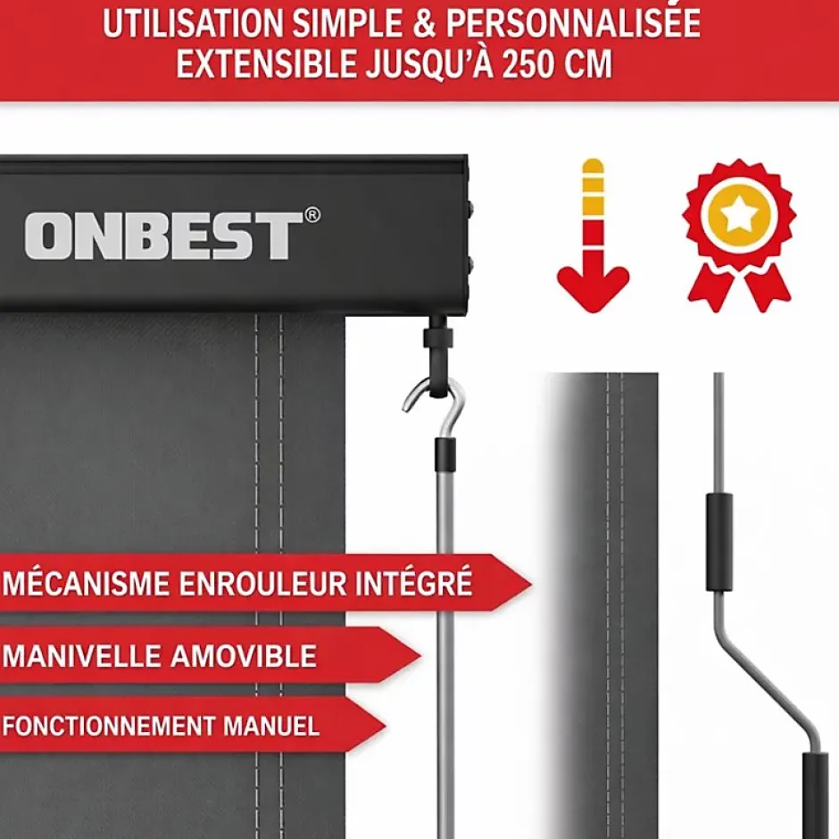 Store Vertical 160x250cm extensible avec manivelle intérieur et extérieur balcon et terre-Bb Loisir Sale