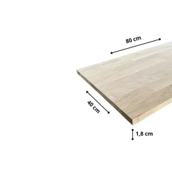 Wood&Sens Tablette Chêne Massif Abouté, L.80 cm x l.40 cm, Ep.18 mm