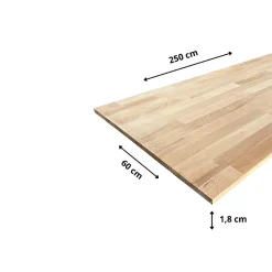 Wood&Sens Tablette Hêtre Massif Lamellé Collé Abouté, L.250 cm x l.60 cm, Ep.18 mm
