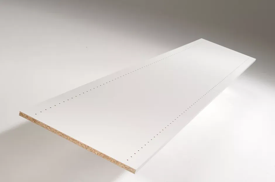Tablette mélaminé blanc 2 champs pré-percée 250 x 50 cm, ép. 18mm