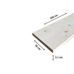 Tablette Sapin bois massif, L.250 x l.30 cm, Ep.21 mm-Wood&Sens Online