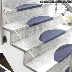 Floordirekt Tapis d'escalier Leipzig Installation adhésive Bleu, 21 x 65 cm