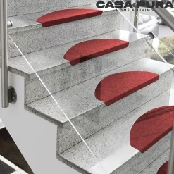 Floordirekt Tapis d'escalier Leipzig Installation adhésive Rouge, 21 x 65 cm