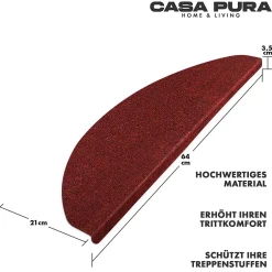 Floordirekt Tapis d'escalier Leipzig Installation adhésive Rouge, 21 x 65 cm