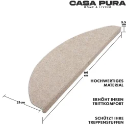 Floordirekt Tapis d'escalier Leipzig Installation adhésive Beige, 21 x 65 cm
