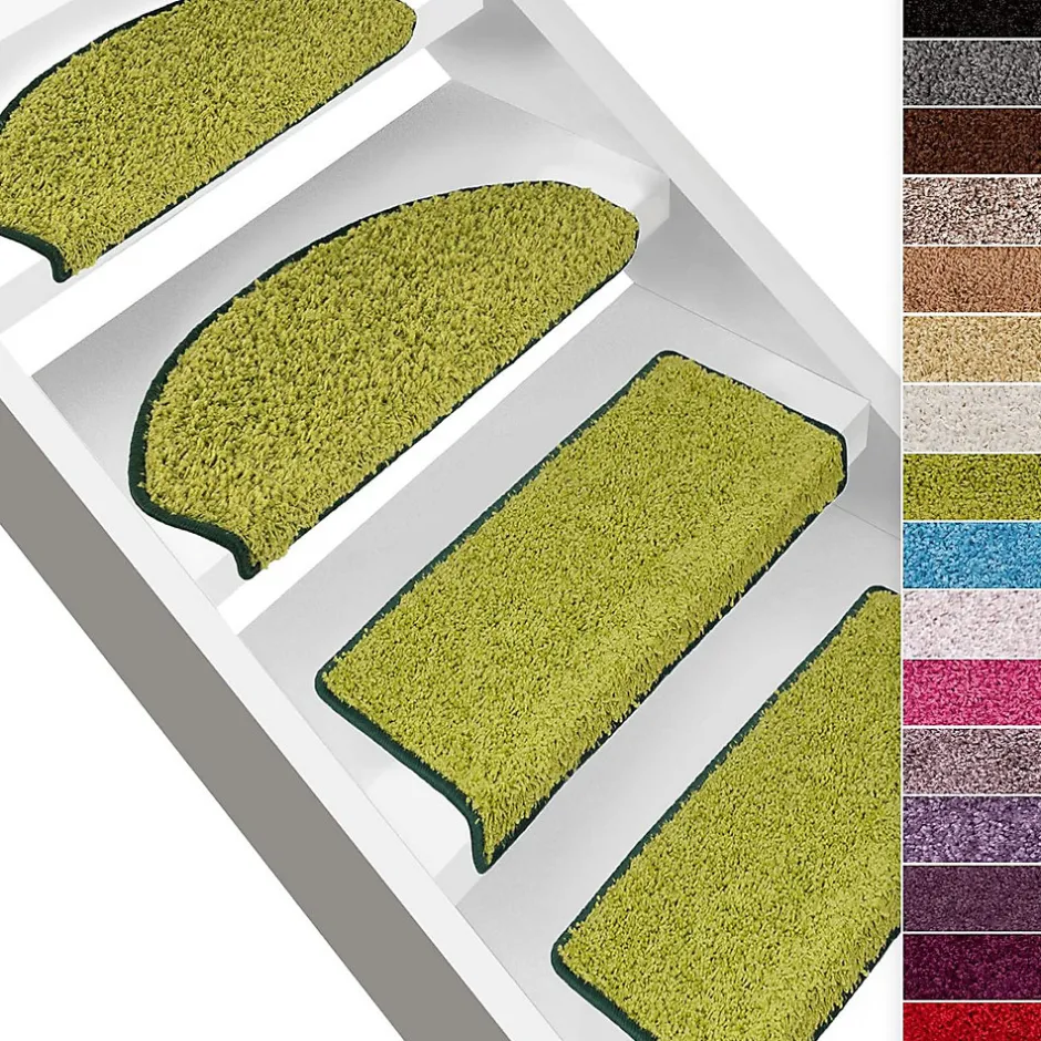 Tapis d'escalier Shaggy Barcelona Vert Rectangulaire 23,5 x 65 cm-Floordirekt Best