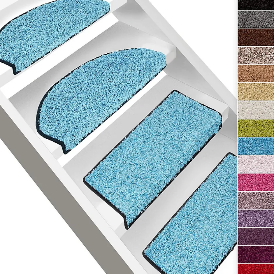 Floordirekt Tapis d'escalier Shaggy Barcelona Bleu clair Rectangulaire 23,5 x 65 cm