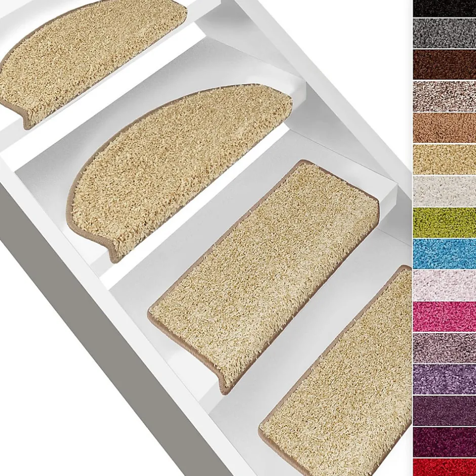 Tapis d'escalier Shaggy Barcelona Beige Demi-circulaire 23,5 x 65 cm-Floordirekt Hot