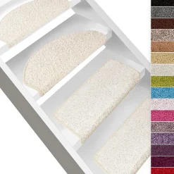 Floordirekt Tapis d'escalier Shaggy Barcelona Crème Demi-circulaire 23,5 x 65 cm