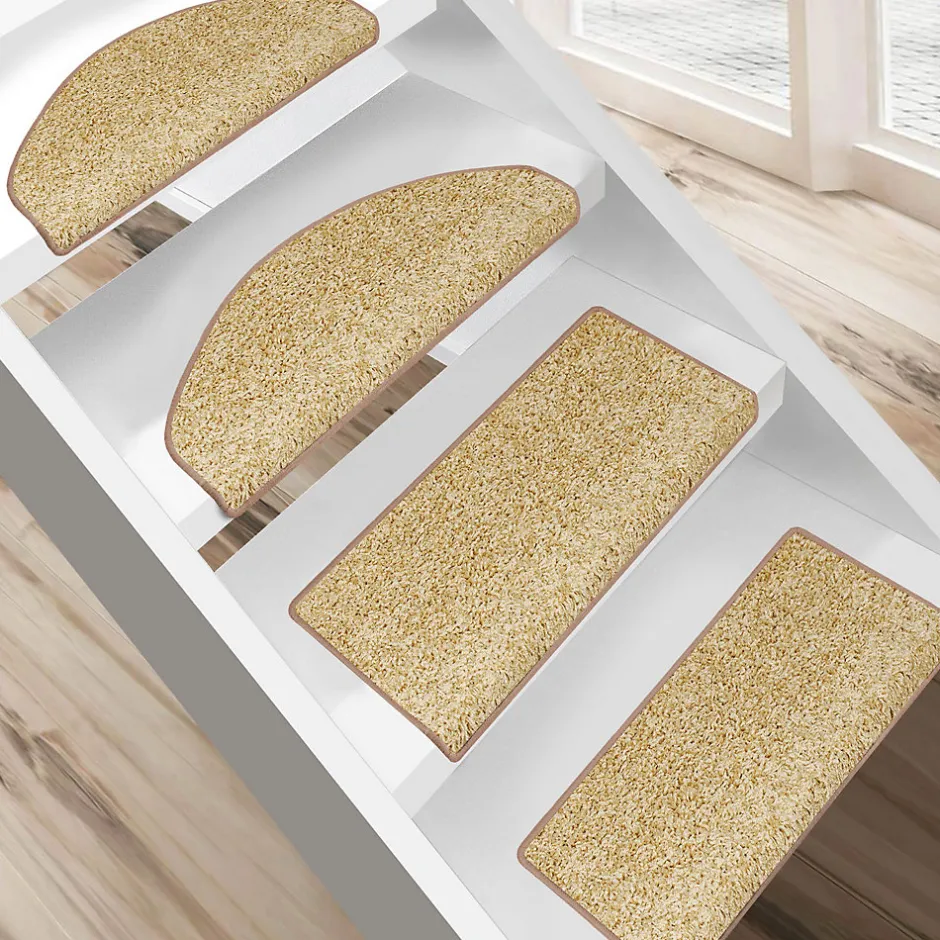 Floordirekt Tapis d'escalier Shaggy Sphinx Demi-circulaire 23,5 x 65 cm Beige -