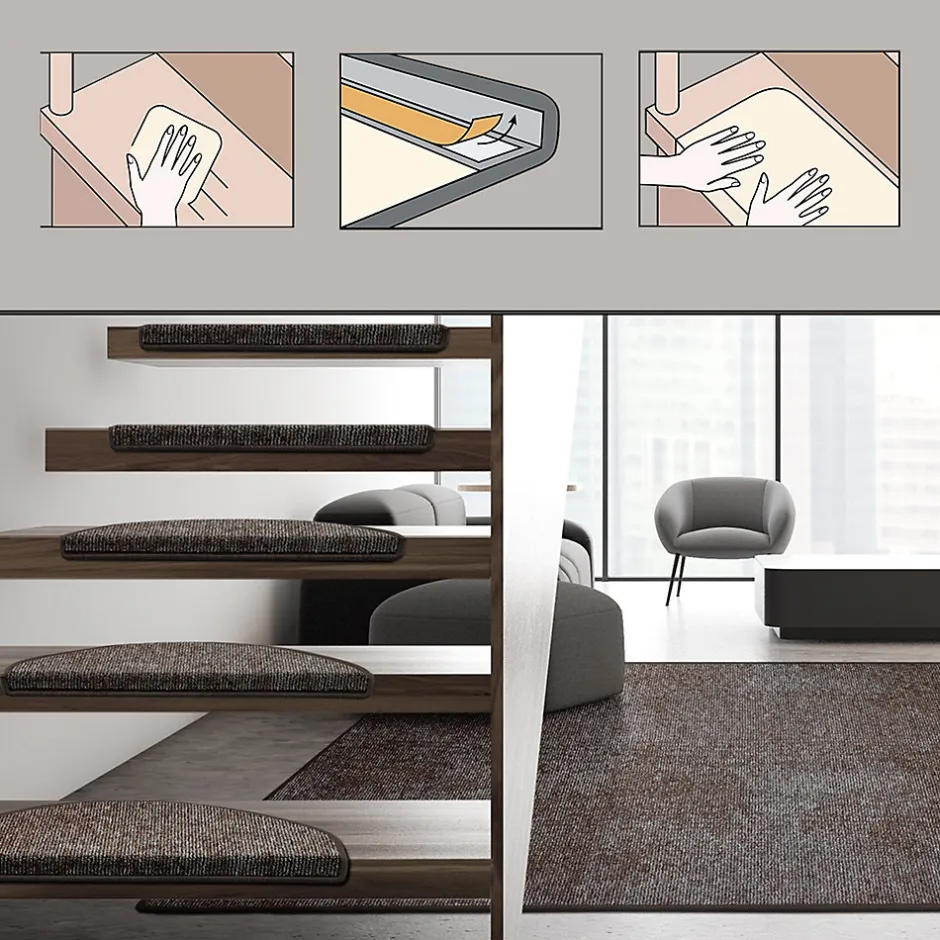 Floordirekt Tapis d'escalier York Brun foncé 23,5 x 65 cm -