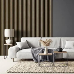 Tasseau décoratif lambris lamelles Linea Slim MDF noir et chêne 15 x 265 cm, ép. 30mm-Stegu Discount