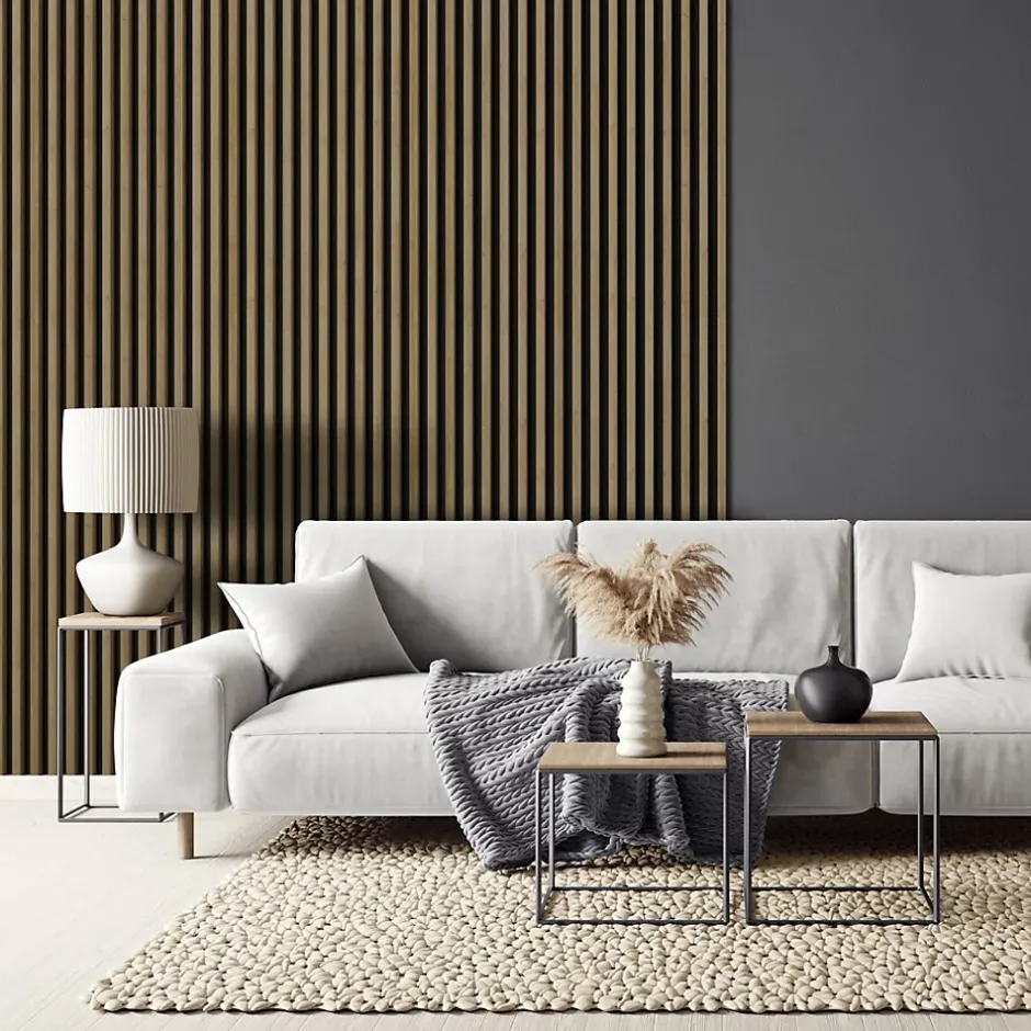 Tasseau décoratif lambris lamelles Linea Slim MDF noir et chêne 15 x 265 cm, ép. 30mm-Stegu Discount