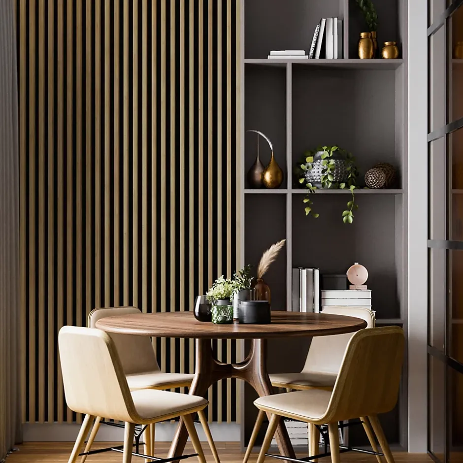 Tasseau décoratif lambris lamelles Linea Slim MDF noir et chêne 15 x 265 cm, ép. 30mm-Stegu Discount