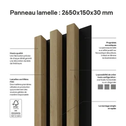 Tasseau décoratif lambris lamelles Linea Slim MDF noir et chêne 15 x 265 cm, ép. 30mm-Stegu Discount