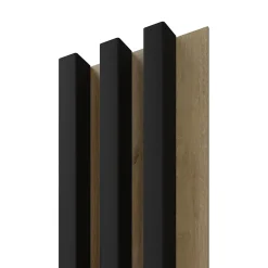 Stegu Tasseau décoratif lambris lamelles Linea Slim Black MDF noir et chêne 15 x 265 cm, ép. 30mm