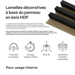 Stegu Tasseau décoratif lambris lamelles Linea Slim Black MDF noir et chêne 15 x 265 cm, ép. 30mm