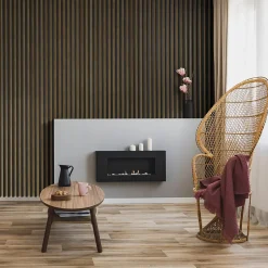 Stegu Tasseau décoratif lambris lamelles Linea Slim Black MDF noir et chêne 15 x 265 cm, ép. 30mm