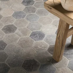 Ro'Ma Nature Tomette hexagonale Pierre d'Egypte Grise 14x14x2 cm - Intérieur et Extérieur (lot de 1 m²) -