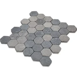 Ro'Ma Nature Tomette hexagonale Pierre d'Egypte Grise 14x14x2 cm - Intérieur et Extérieur (lot de 1 m²) -