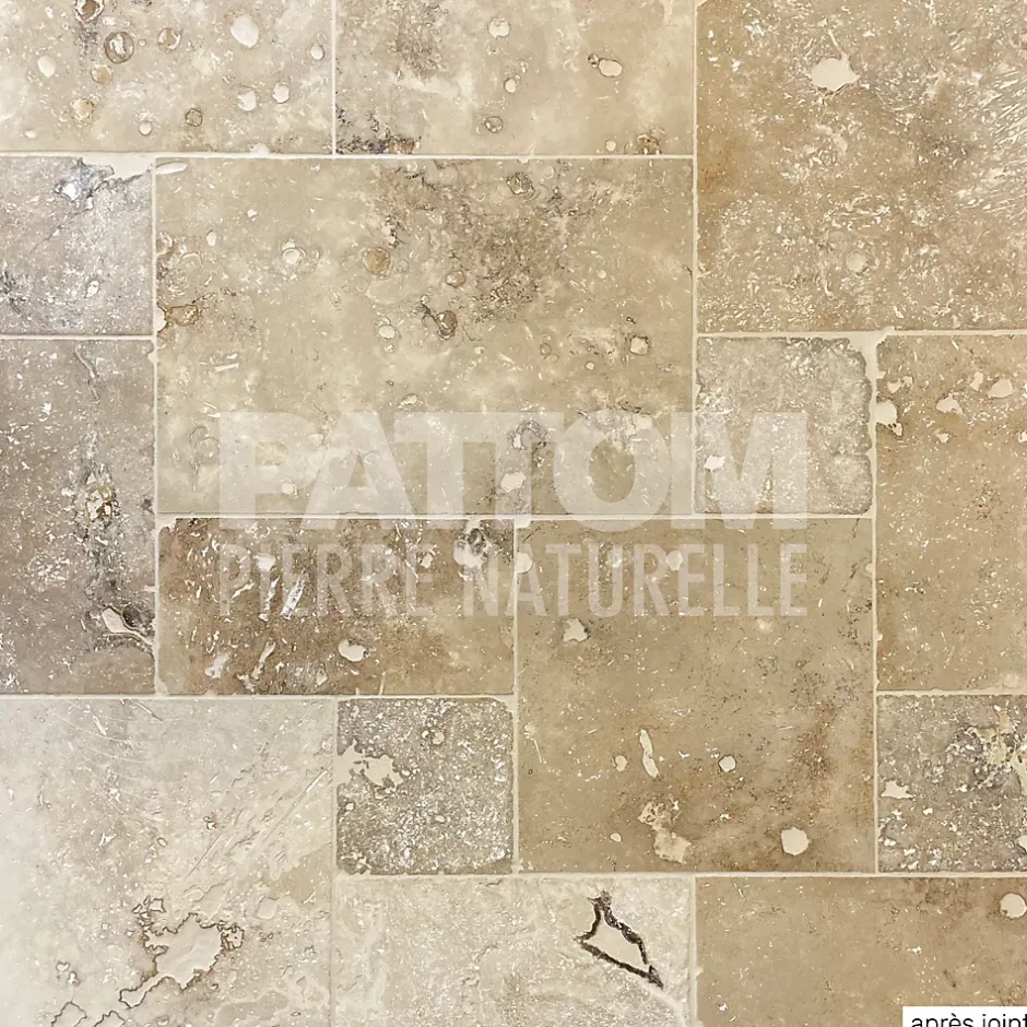 TRAVERTIN RUSTIC (2nd Choix) , pierre naturelle, Opus 4 formats EP 1,2cm (carton de 0,74m2) - LIVRAISON CHARIOT EMBARQUÉ-Pattom