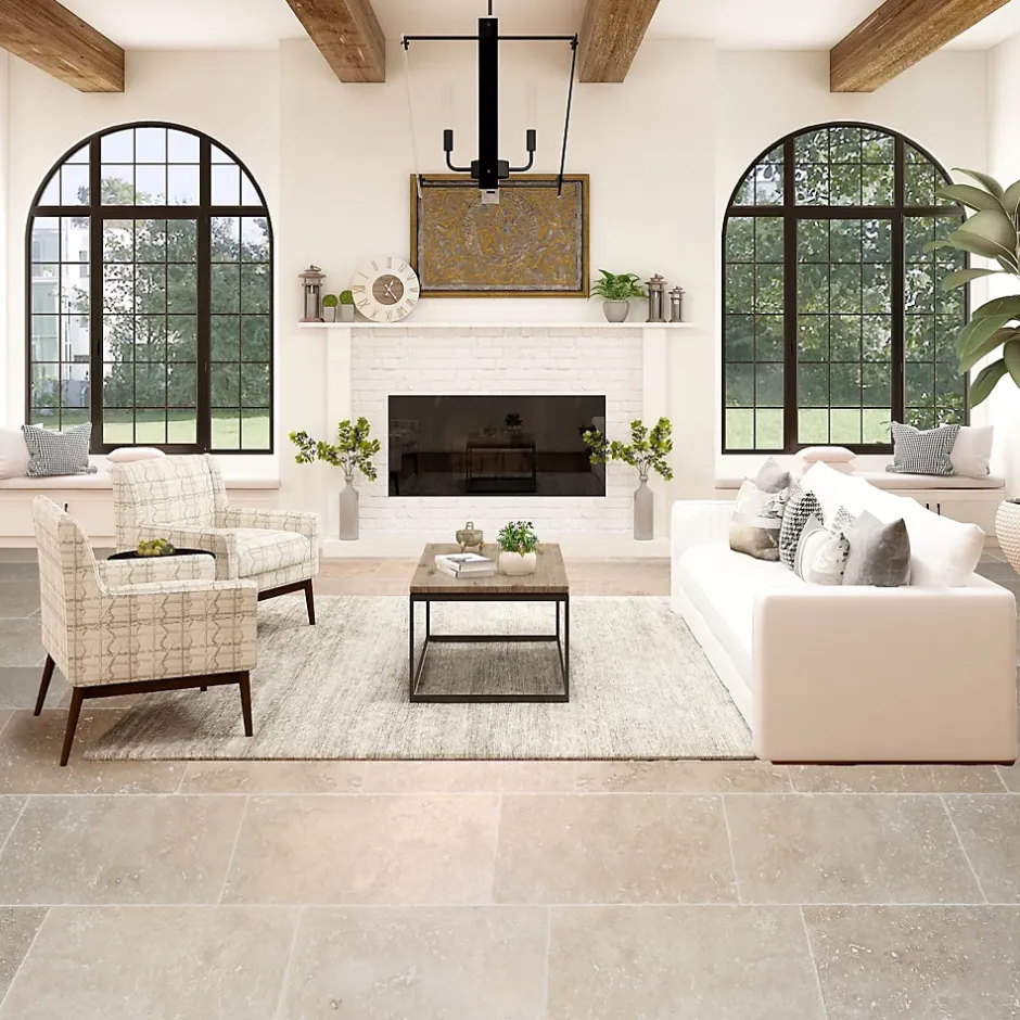 Casa Linéa Travertin sol et mur intérieur beige L.61 x l.40,6 cm x ép.12 mm, Travertino