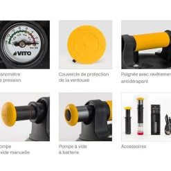 Ventouse à carrelage avec Pompe Diam 200mm Batterie 3,7V 2,0Ah Charge 120Kg-Vito Discount