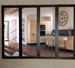 Gd Menuiseries Verriere D'atelier Bois Mdf Noir 4 Vitrages Clairs H1080 Mm X L1478 Mm