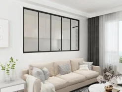 Verrière - 5 Vitrages - L: 195cm H: 135cm - Acier Ultra Fin - Noir Mat (RAL 9005) - Livrée Montée-Verrière Factory Hot