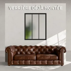 Mon Marché Déco Verrière 3 Carreaux - Déjà Montée - Noir Mat - Verre Dépoli