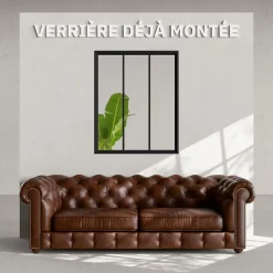 Mon Marché Déco Verrière 3 Carreaux - Déjà Montée - Noir Mat