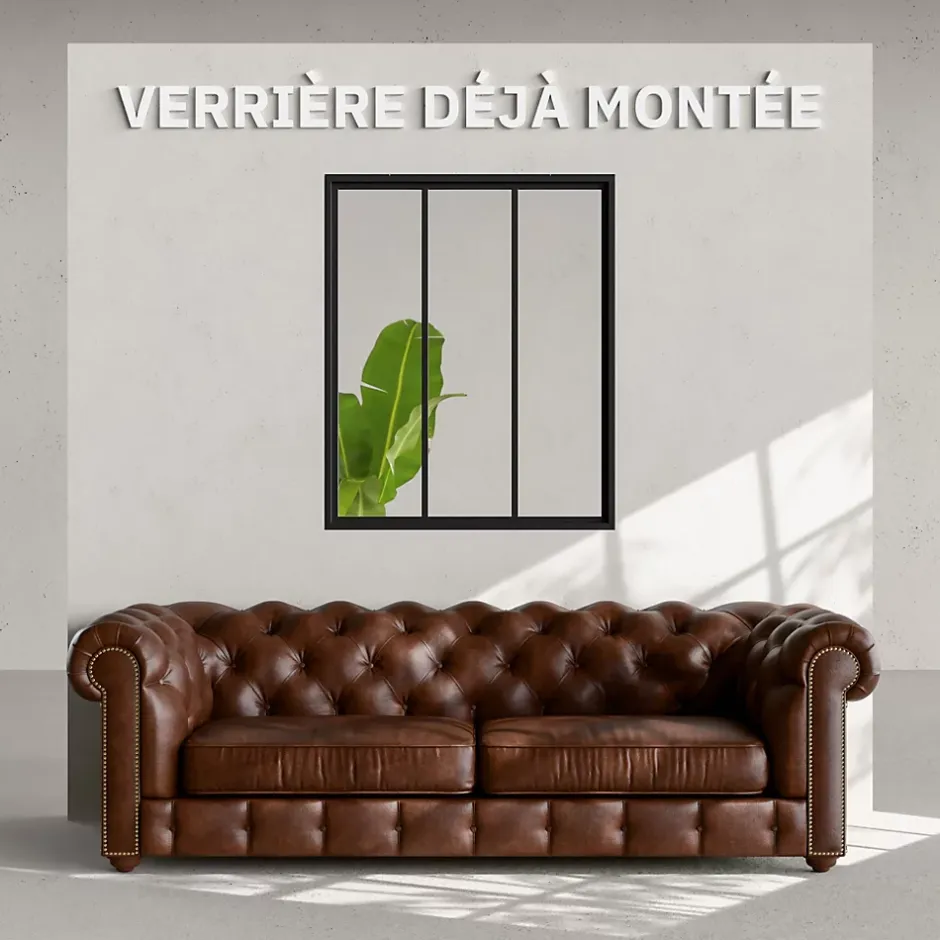 Mon Marché Déco Verrière 3 Carreaux - Déjà Montée - Noir Mat