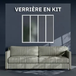 Mon Marché Déco Verrière 4 Carreaux - En Kit - Blanc - Verre Dépoli