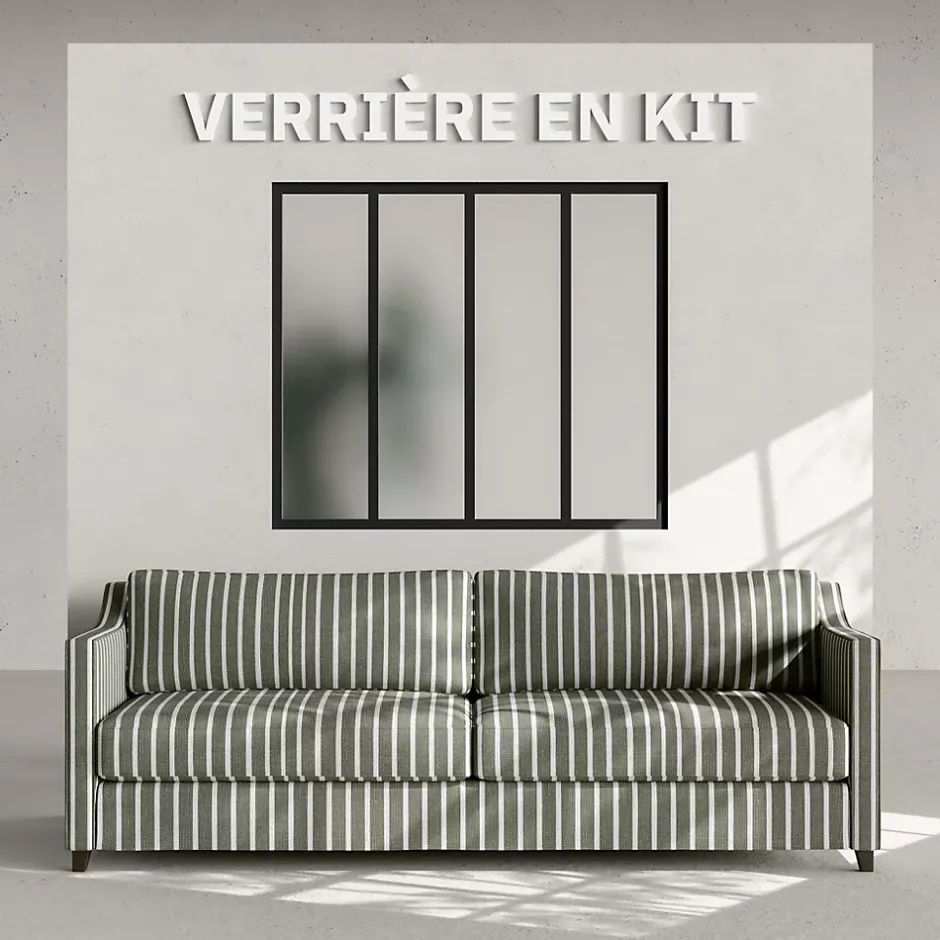 Mon Marché Déco Verrière 4 Carreaux - En Kit - Noir Sablé - Verre Dépoli