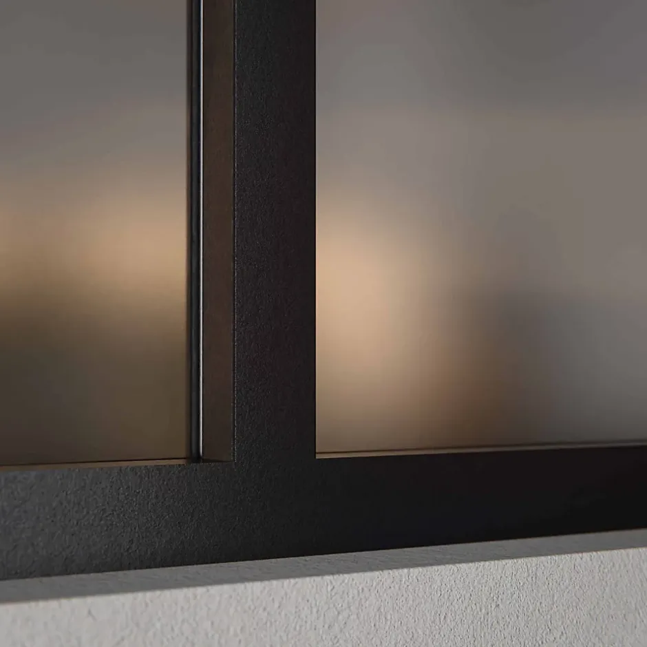 Mon Marché Déco Verrière 4 Carreaux - En Kit - Noir Sablé - Verre Dépoli