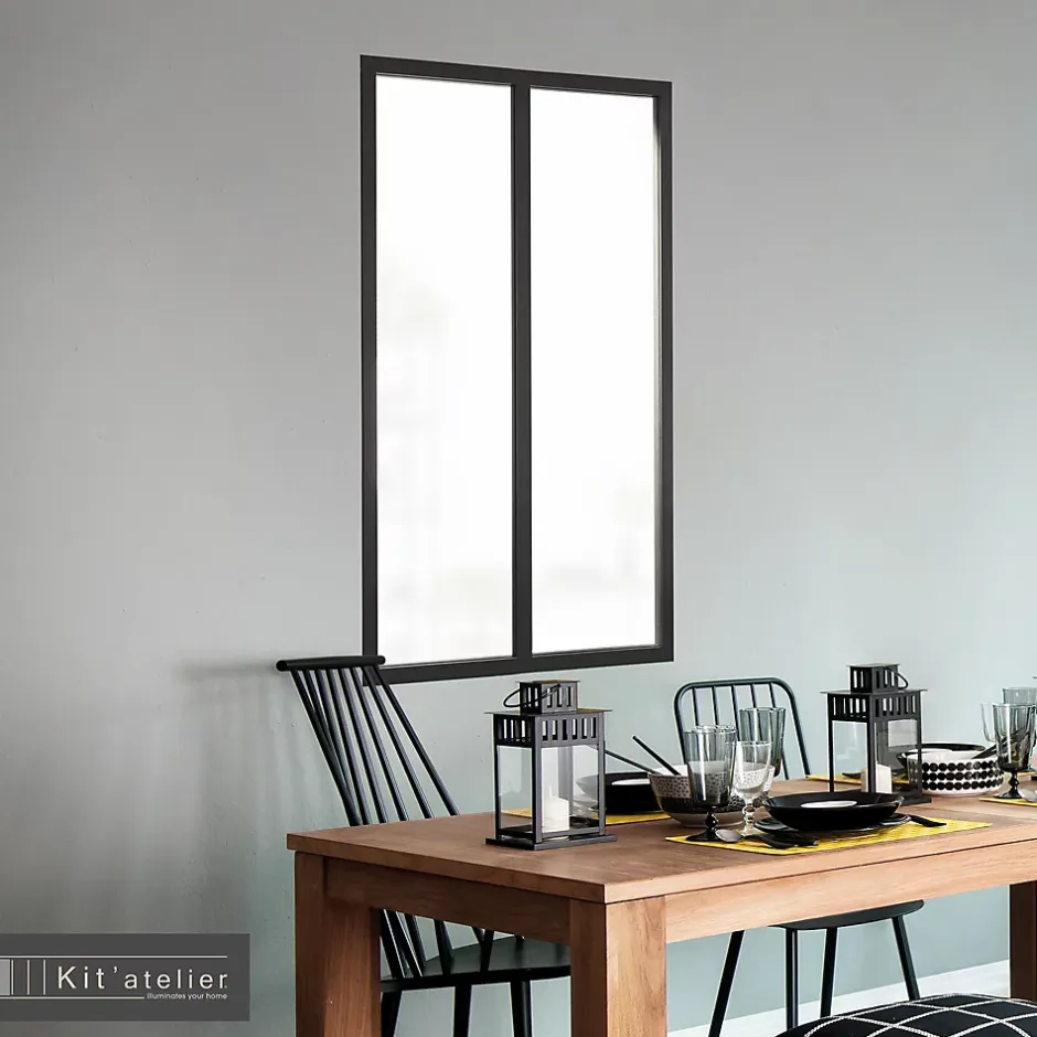 Verrière 2 carreaux opaques, coloris noir mat H108 x l.63cm